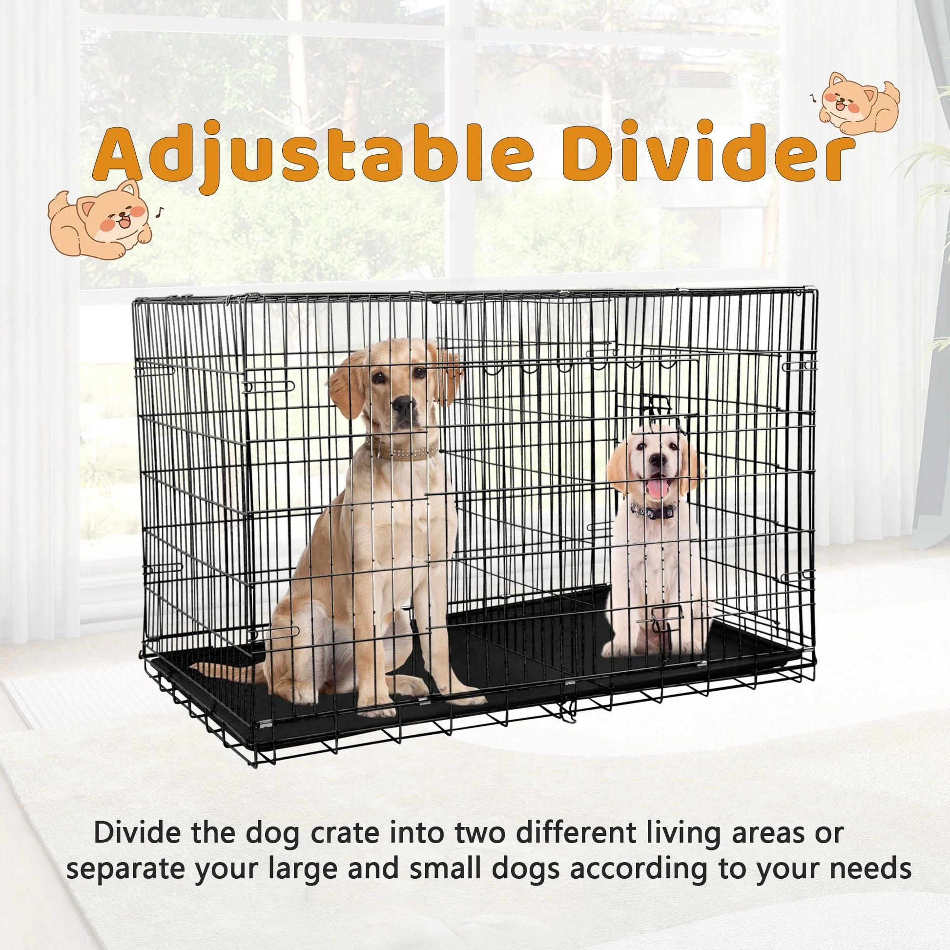 42 Inch Jaula Para Perro, Jaulas Y Perreras Plegables Grandes Para Perros Grandes Con Asa, Jaula Para Perro De Alambre Metálico De Doble Puerta Para Exteriores Con Bandeja De Plástico Para Perros Medianos, Negro