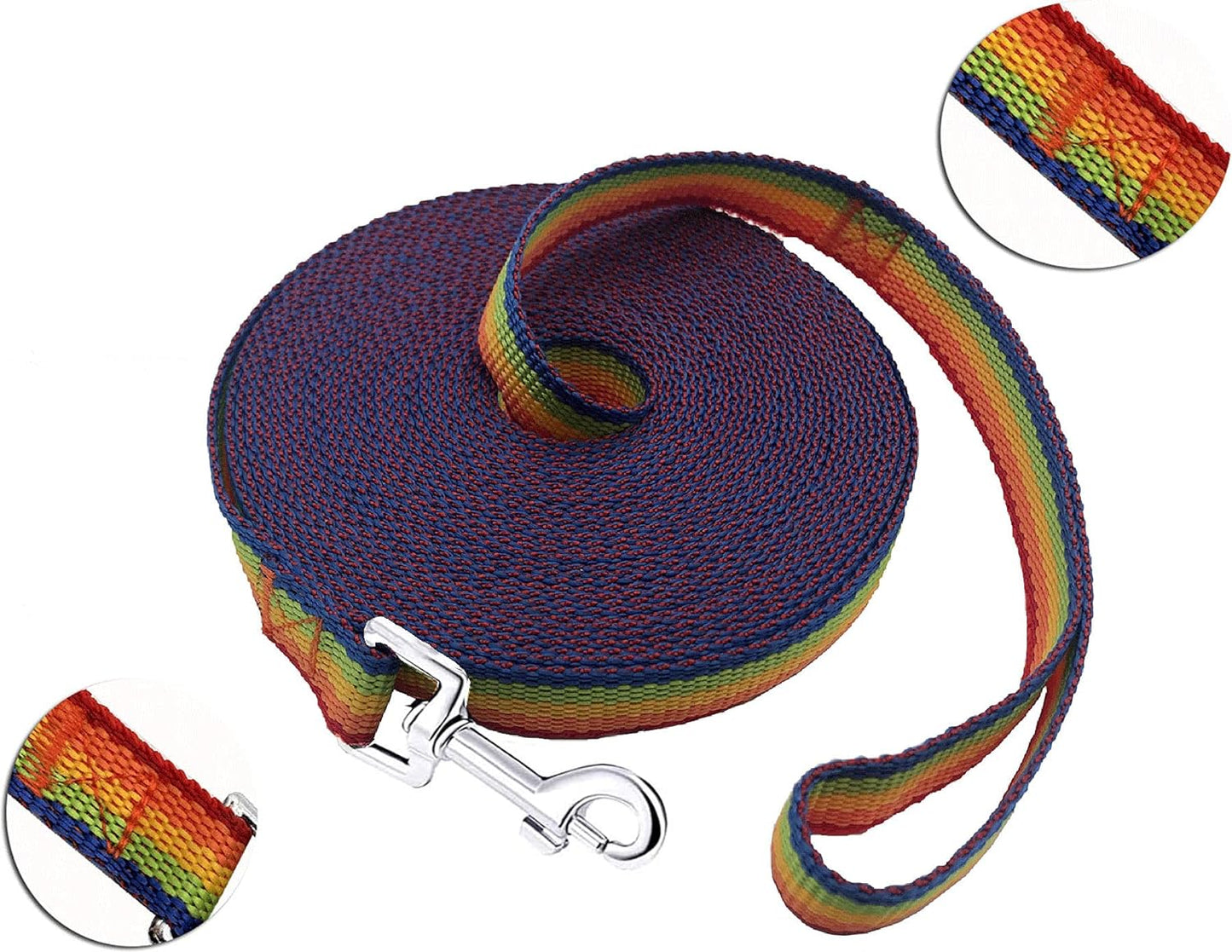 15Ft 20Ft 30Ft 40Ft 50Ft Long Dog/Puppy Lead Obedience Recall Training Dog Leashes for Small Medium Dogs Camping, Training, Play, or Backyard (20 FT, Rainbow)
