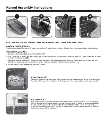 Transportín Portátil Para Perros, Transportador De Viaje Rígido, Duradero, Puerta De Metal, Negro Y Gris, Para Mascotas De Hasta 10 Lb, 19" L X 12.3" W X 10.8" H