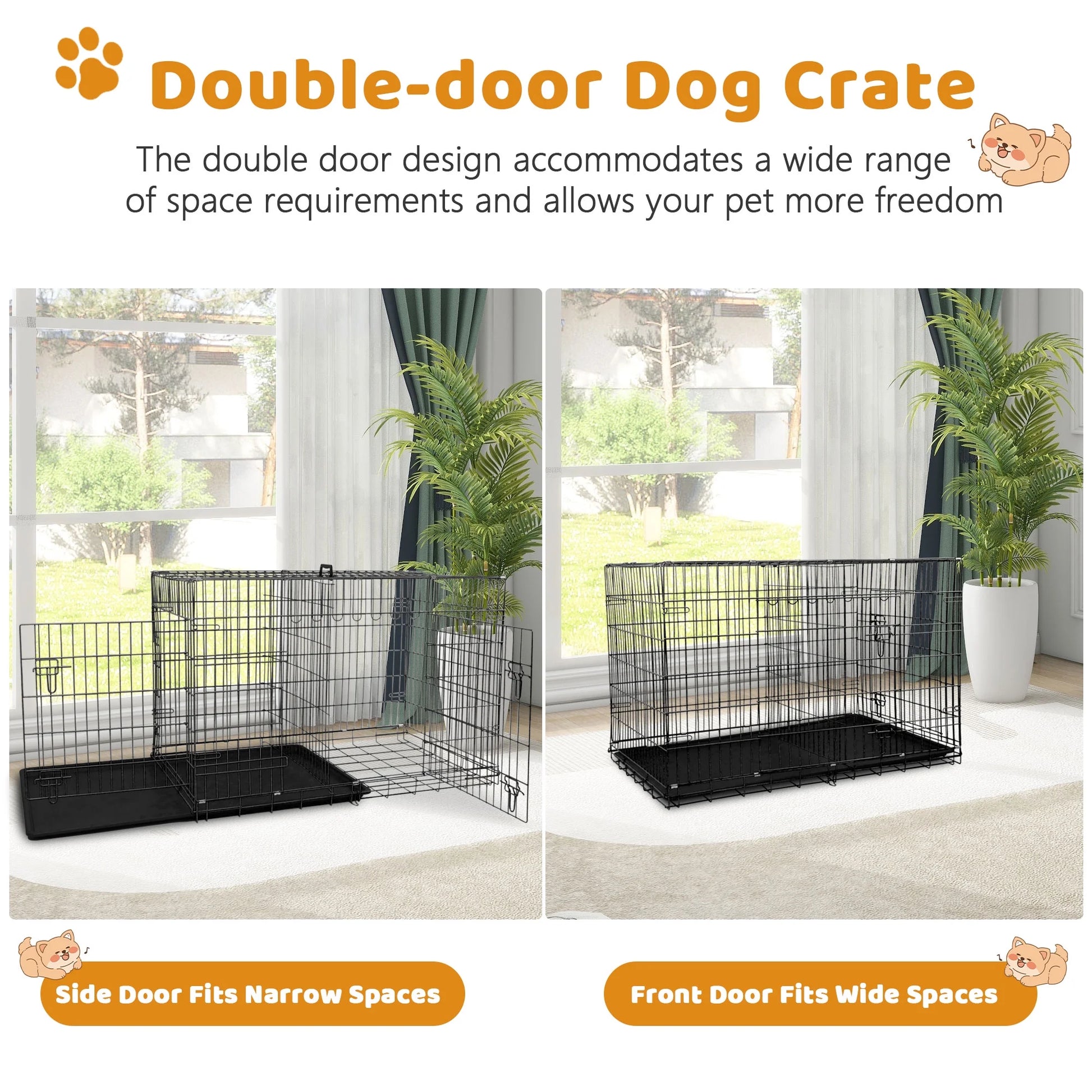 42 Inch Jaula Para Perro, Jaulas Y Perreras Plegables Grandes Para Perros Grandes Con Asa, Jaula Para Perro De Alambre Metálico De Doble Puerta Para Exteriores Con Bandeja De Plástico Para Perros Medianos, Negro