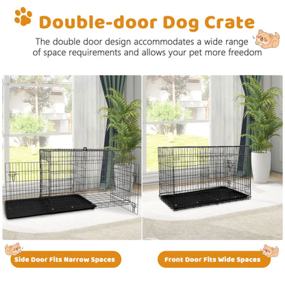 42 Inch Jaula Para Perro, Jaulas Y Perreras Plegables Grandes Para Perros Grandes Con Asa, Jaula Para Perro De Alambre Metálico De Doble Puerta Para Exteriores Con Bandeja De Plástico Para Perros Medianos, Negro
