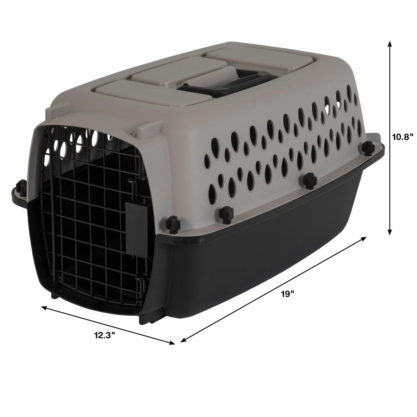 Transportín Portátil Para Perros, Transportador De Viaje Rígido, Duradero, Puerta De Metal, Negro Y Gris, Para Mascotas De Hasta 10 Lb, 19" L X 12.3" W X 10.8" H