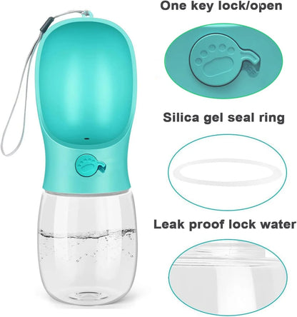 Botella De Agua Para Perros De 10.2 2.7 ", Dispensador De Agua Portátil Para Cachorros a Prueba De Fugas De 19 Oz Con Alimentador Para Mascotas Caminatas Al Aire Libre Caminatas Viajes Plástico De Grado Alimenticio - Rosa