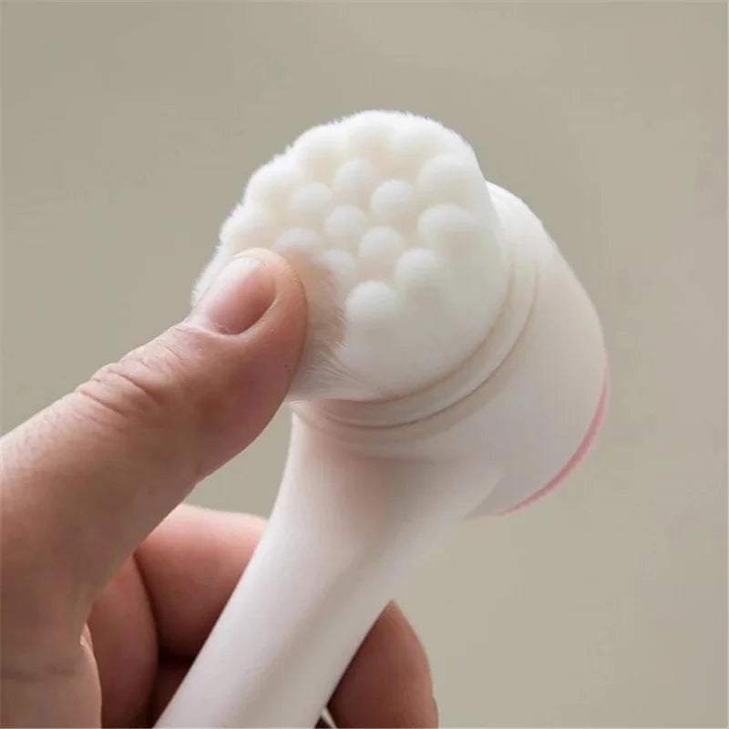 Brosse de nettoyage du visage en silicone double 3D Massage manuel Brosse faciale Exfoliante à poils doux Brosse de lavage du visage double face