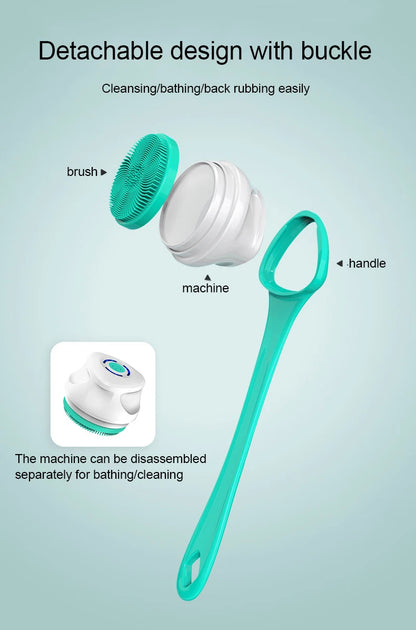 Brosse de bain électrique Nettoyage de douche Brosse de massage du corps Brosse de spa à rotation multifonctionnelle Étanche Long Handle Back Rubbing