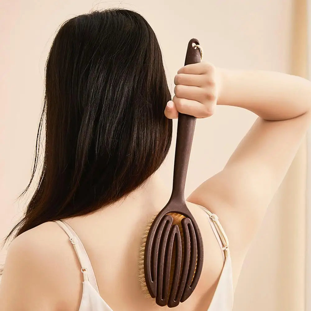 Brosse de bain à poils de noix de coco à poignée de 35 cm de long pour le bain, le nettoyage, le massage, le frottement, le brossage du dos