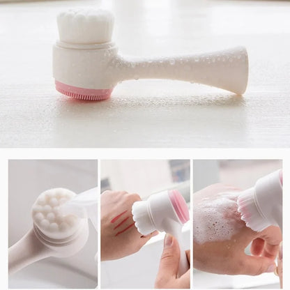 Brosse de nettoyage du visage en silicone double 3D Massage manuel Brosse faciale Exfoliante à poils doux Brosse de lavage du visage double face