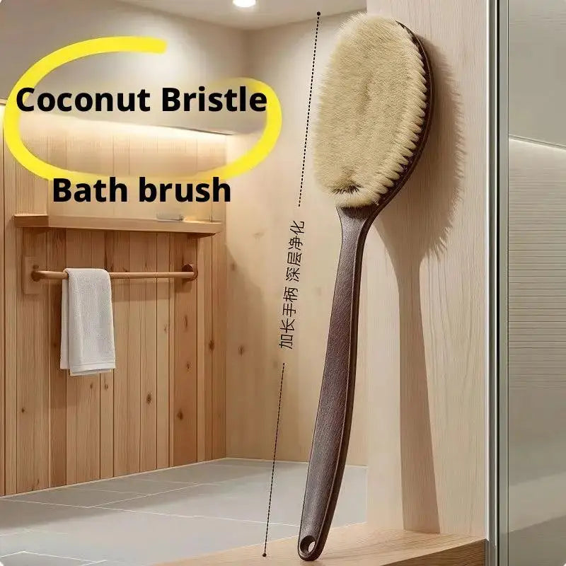 Brosse de bain à poils de noix de coco à poignée de 35 cm de long pour le bain, le nettoyage, le massage, le frottement, le brossage du dos