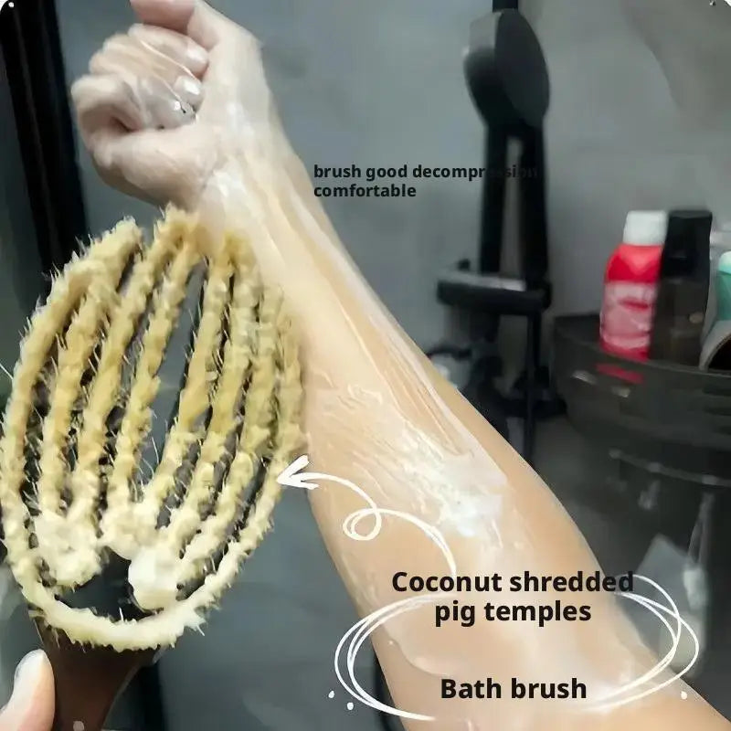 Brosse de bain à poils de noix de coco à poignée de 35 cm de long pour le bain, le nettoyage, le massage, le frottement, le brossage du dos