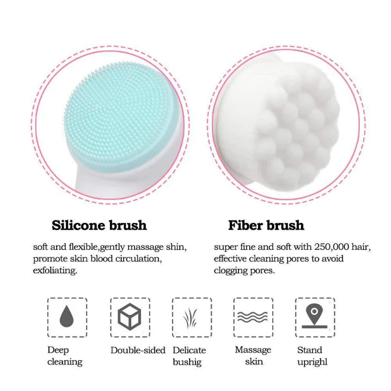 Brosse de nettoyage du visage en silicone double 3D Massage manuel Brosse faciale Exfoliante à poils doux Brosse de lavage du visage double face