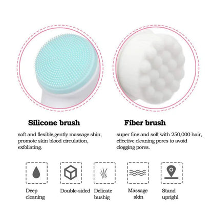 Brosse de nettoyage du visage en silicone double 3D Massage manuel Brosse faciale Exfoliante à poils doux Brosse de lavage du visage double face