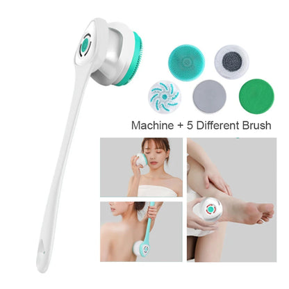 Brosse de bain électrique Nettoyage de douche Brosse de massage du corps Brosse de spa à rotation multifonctionnelle Étanche Long Handle Back Rubbing