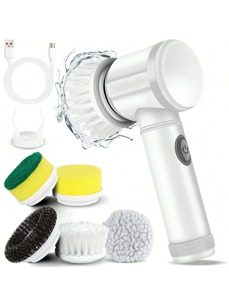 Nouveau récureur à rotation sans fil Têtes de brosse rechargeables électriques 5 en 1 pour salle de bain Carrelage de cuisine coulis Douche Voiture Nettoyage en profondeur