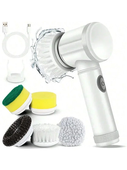 Nouveau récureur à rotation sans fil Têtes de brosse rechargeables électriques 5 en 1 pour salle de bain Carrelage de cuisine coulis Douche Voiture Nettoyage en profondeur