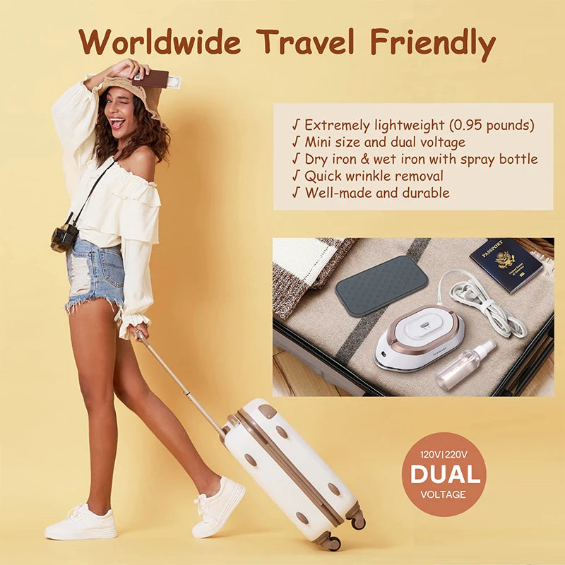 Mini Travel Iron for Clothes Portable Handle Electric Ironing Machine Fast Heating 30s Dry Wet Irons Garment Household Tools