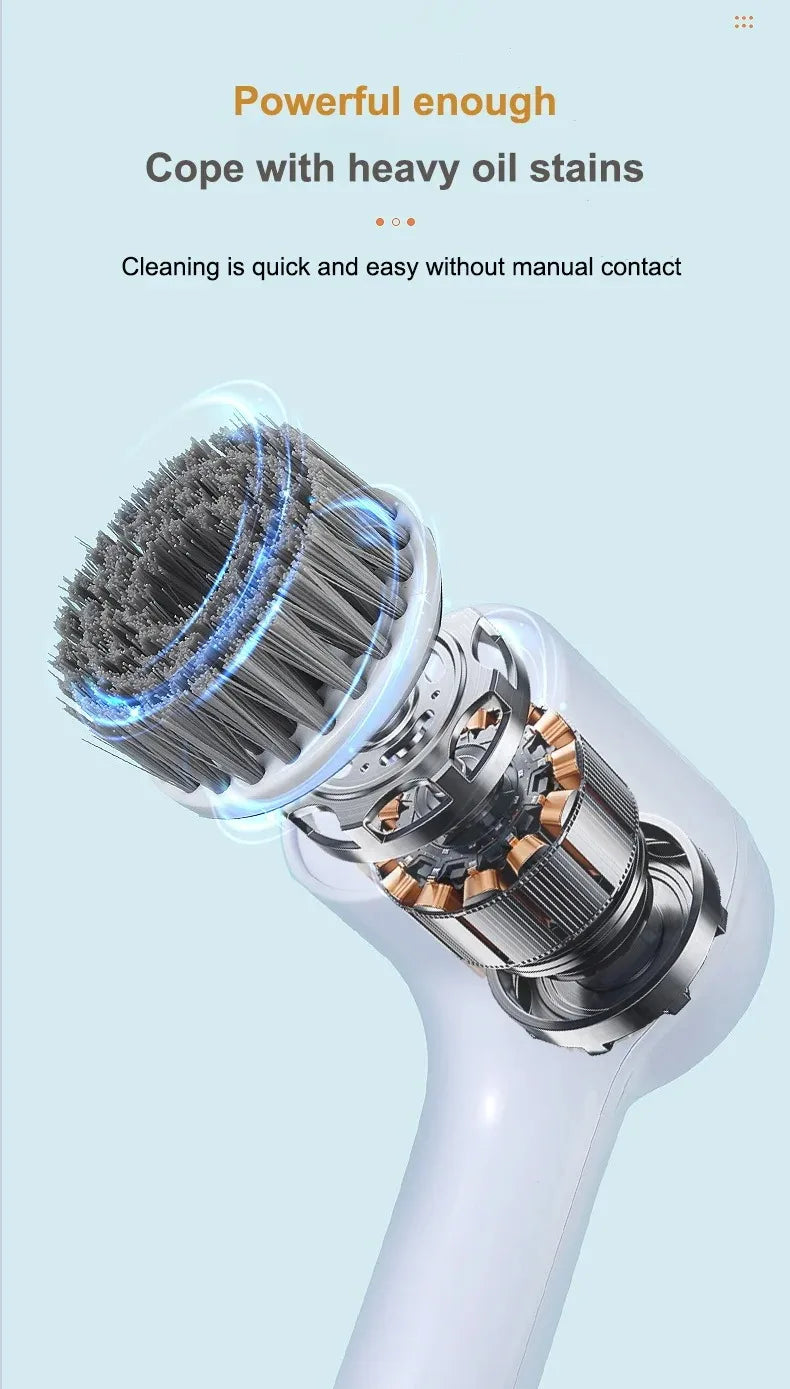 Brosse de nettoyage électrique Laveur électrique Brosse de nettoyage sans fil pour salle de bain Laveur électrique avec 5 têtes de brosse remplaçables