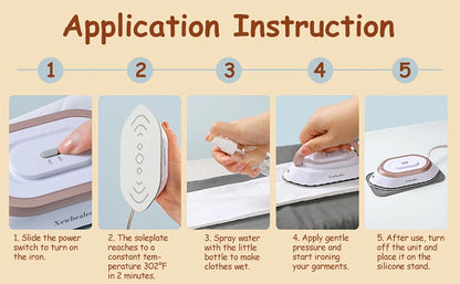 Mini Travel Iron for Clothes Portable Handle Electric Ironing Machine Fast Heating 30s Dry Wet Irons Garment Household Tools
