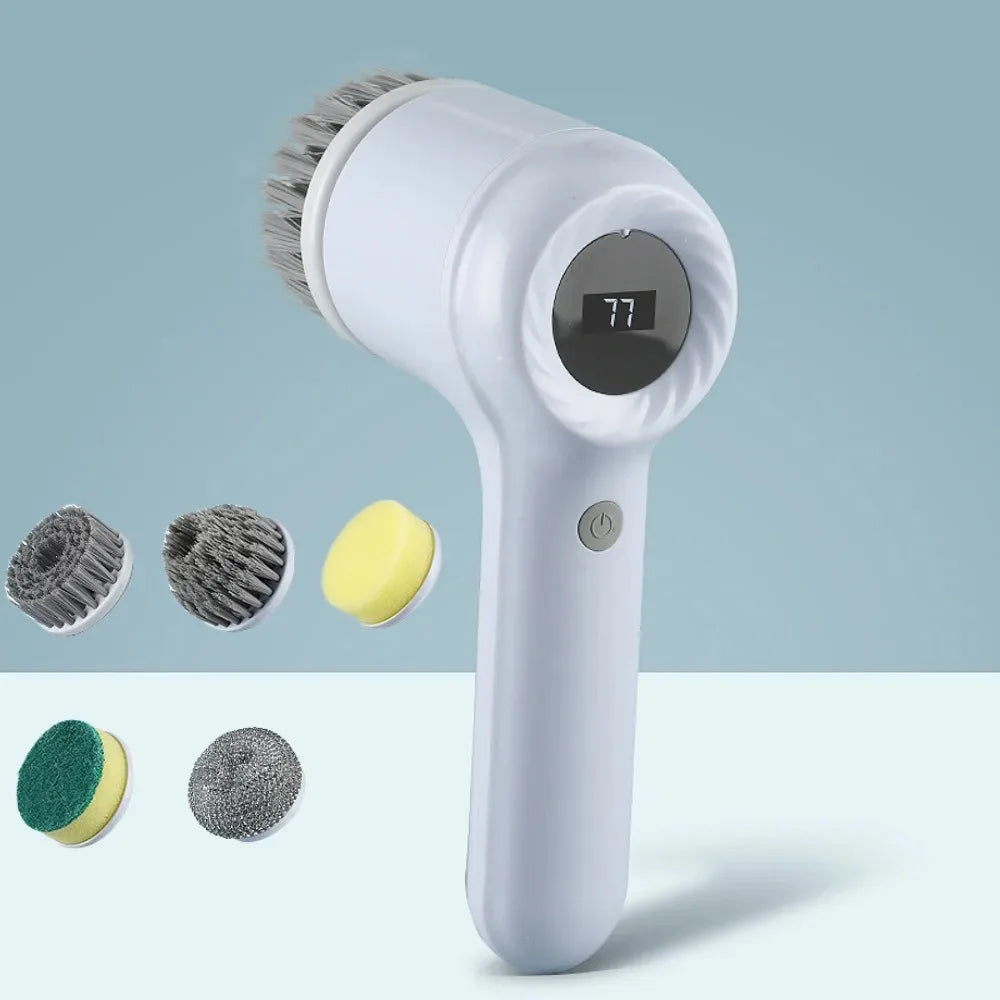 Brosse de nettoyage électrique Laveur électrique Brosse de nettoyage sans fil pour salle de bain Laveur électrique avec 5 têtes de brosse remplaçables