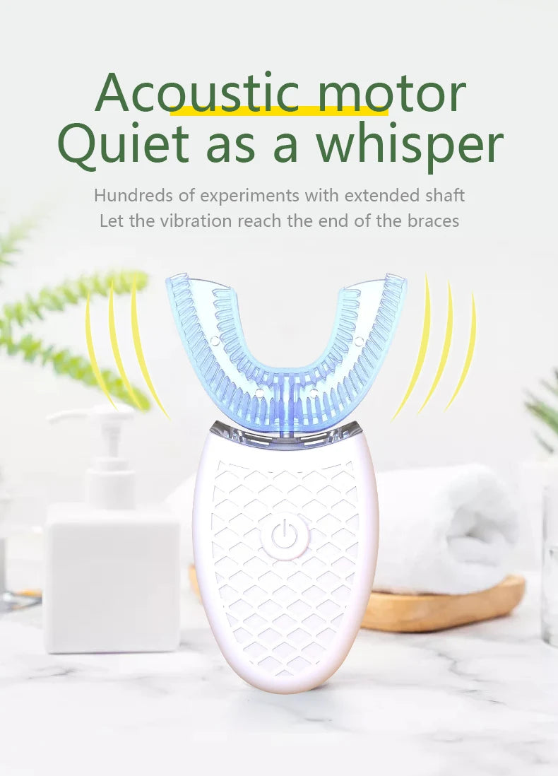 Brosse à dents électrique pour adulte Charge USB automatique Brosse à dents Sonic Wave en forme de U Brosse à dents intelligente rechargeable à 360 degrés