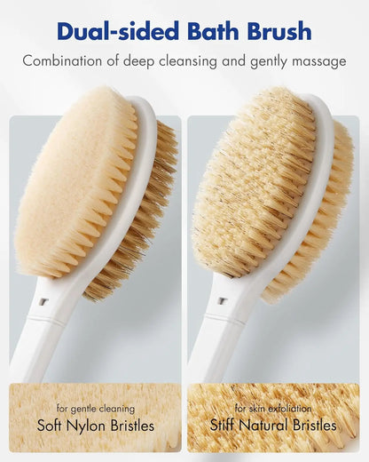 Back Scrubber Body Shower Brus Anti Slip Brosse de bain à longue poignée avec poils doux rigides Douche Exfoliant Brosse humide à sec