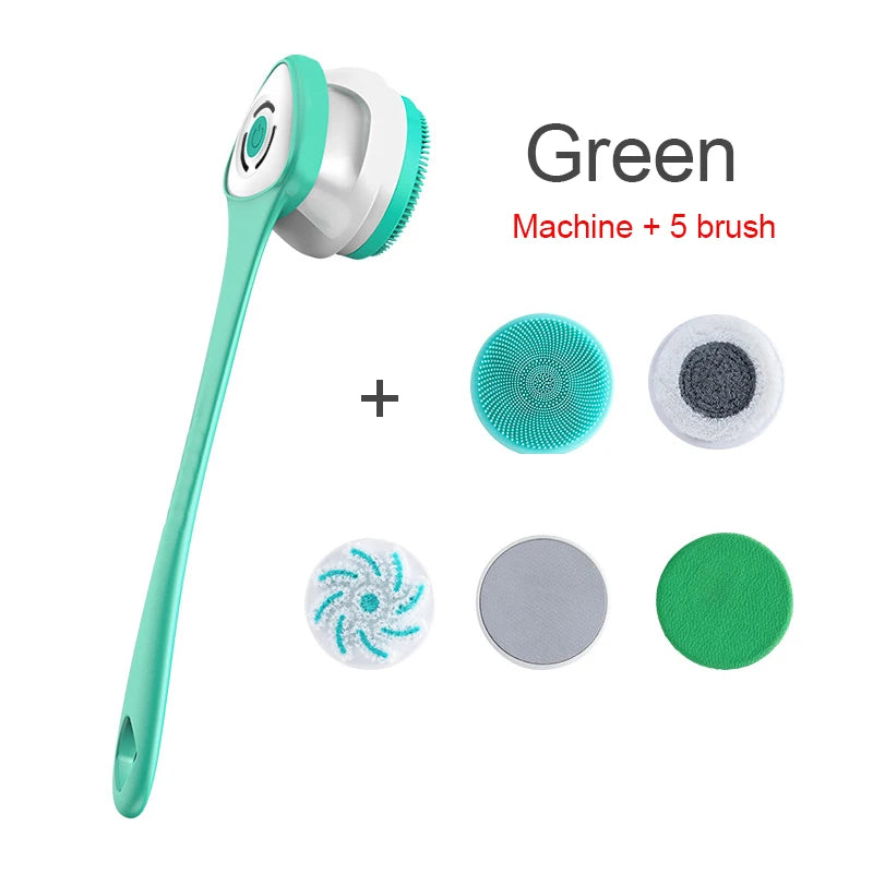 Brosse de bain électrique Nettoyage de douche Brosse de massage du corps Brosse de spa à rotation multifonctionnelle Étanche Long Handle Back Rubbing