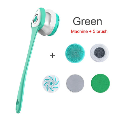 Brosse de bain électrique Nettoyage de douche Brosse de massage du corps Brosse de spa à rotation multifonctionnelle Étanche Long Handle Back Rubbing
