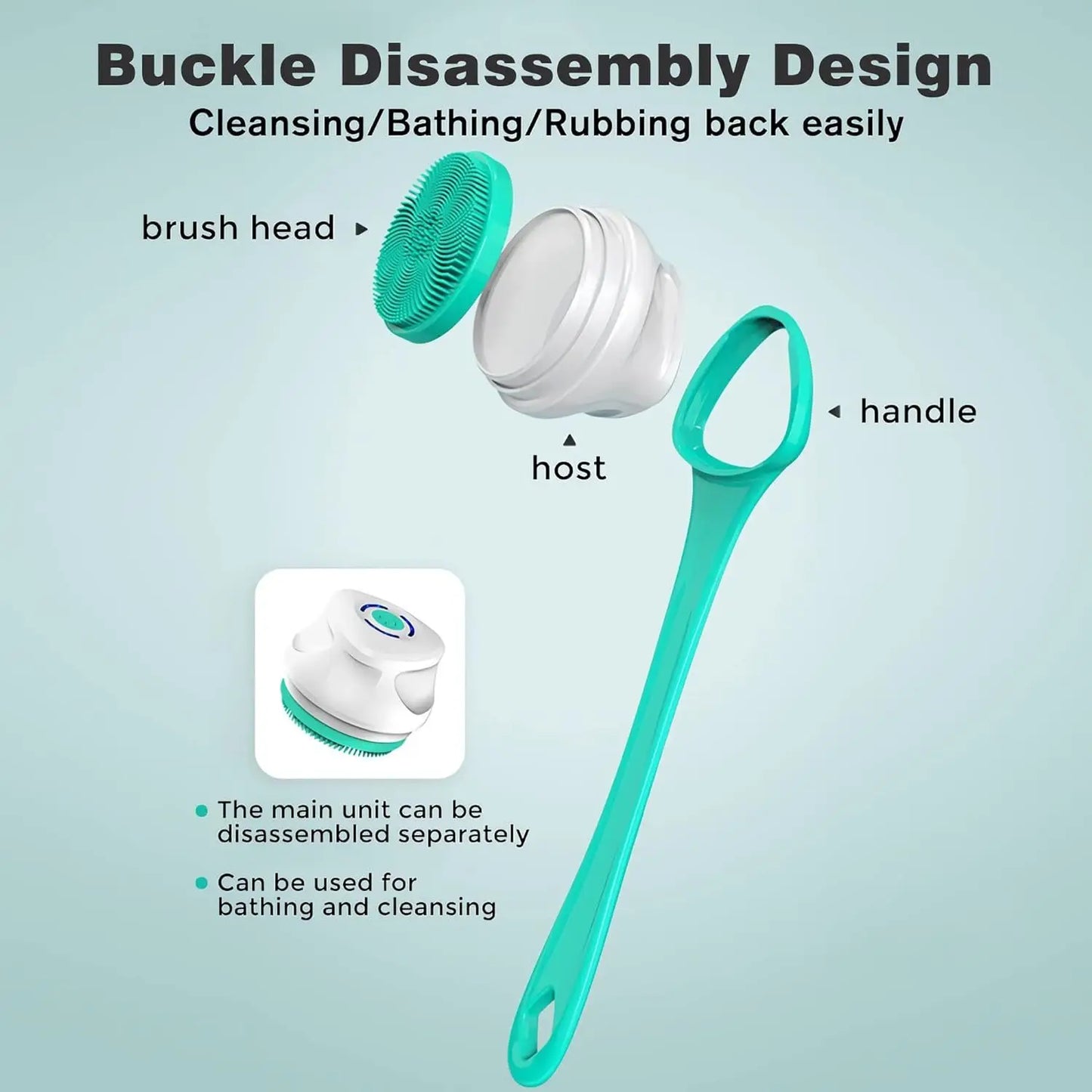 Brosse de bain électrique 5 en 1 IPX7 Épurateur corporel à longue poignée imperméable 3 vitesses Brosse de massage de nettoyage de douche rechargeable à 3 vitesses