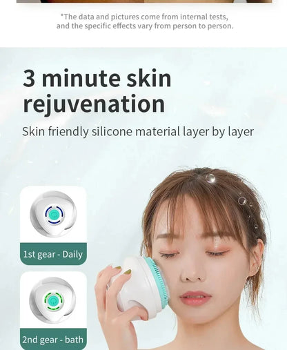 Brosse de bain électrique 5 en 1 IPX7 Épurateur corporel à longue poignée imperméable 3 vitesses Brosse de massage de nettoyage de douche rechargeable à 3 vitesses
