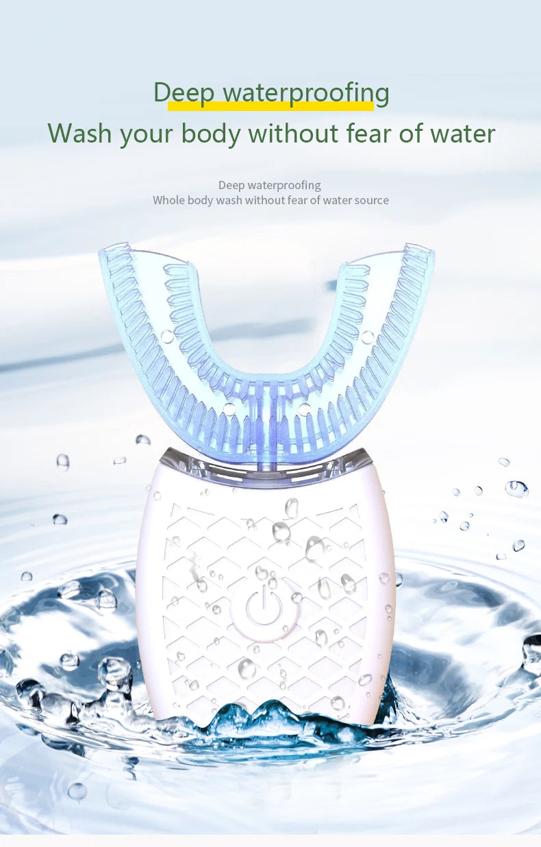 Brosse à dents électrique pour adulte Charge USB automatique Brosse à dents Sonic Wave en forme de U Brosse à dents intelligente rechargeable à 360 degrés