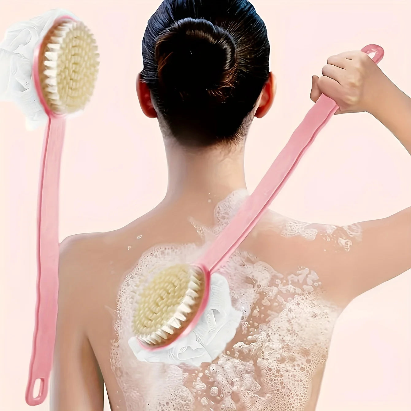 Brosse De Bain Douce À Luffa Et À Poils Pour Femmes Et Hommes - Brosse De Douche Incurvée À Long Manche Pour Le Lavage Du Corps, Du Visage Et Du Spa