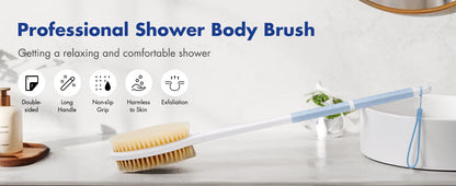 Back Scrubber Body Shower Brus Anti Slip Brosse de bain à longue poignée avec poils doux rigides Douche Exfoliant Brosse humide à sec