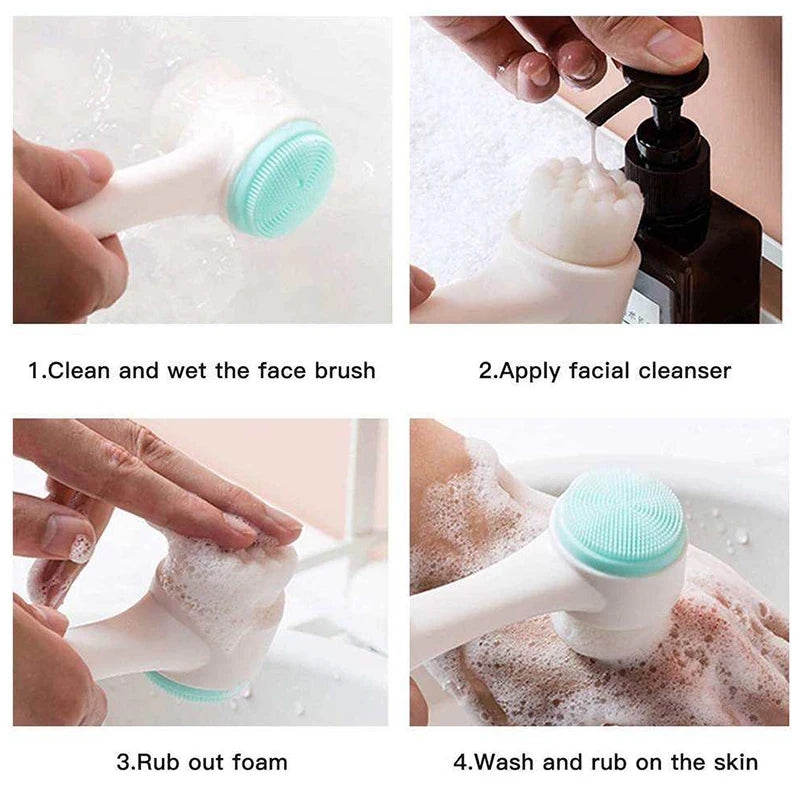 Brosse de nettoyage du visage en silicone double 3D Massage manuel Brosse faciale Exfoliante à poils doux Brosse de lavage du visage double face