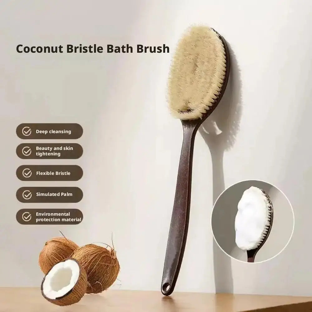 Brosse de bain à poils de noix de coco à poignée de 35 cm de long pour le bain, le nettoyage, le massage, le frottement, le brossage du dos