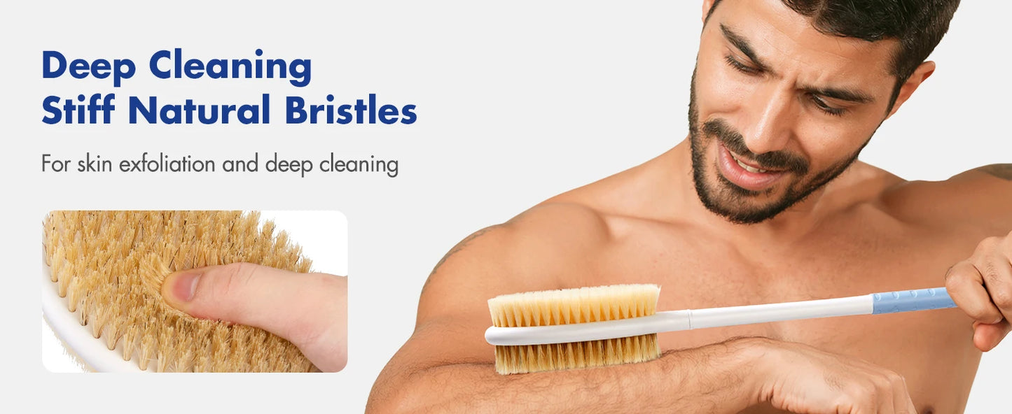 Back Scrubber Body Shower Brus Anti Slip Brosse de bain à longue poignée avec poils doux rigides Douche Exfoliant Brosse humide à sec