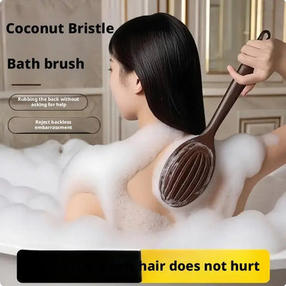 Brosse de bain à poils de noix de coco à poignée de 35 cm de long pour le bain, le nettoyage, le massage, le frottement, le brossage du dos