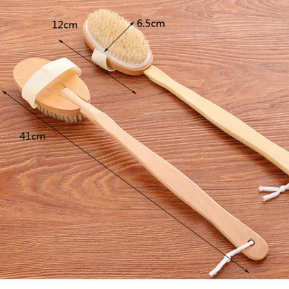 Brosse de douche à laver le dos à poils naturels avec longue poignée en bois détachable Peau sèche Gommage Massage corporel Brosses de bain