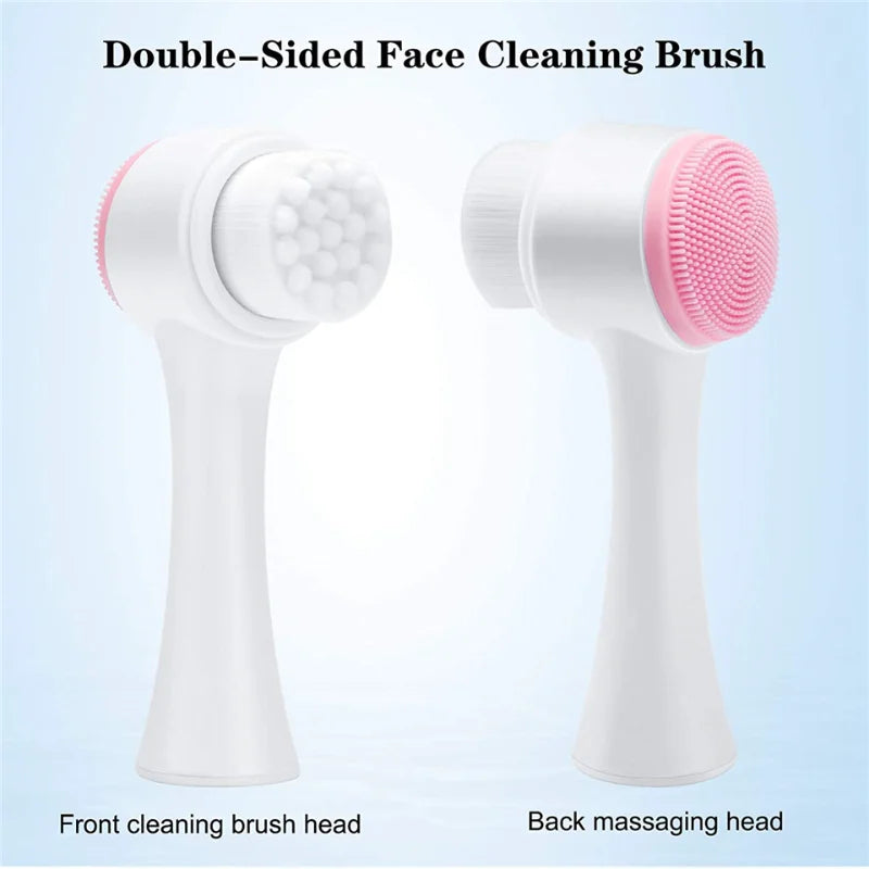 Brosse de nettoyage du visage en silicone double 3D Massage manuel Brosse faciale Exfoliante à poils doux Brosse de lavage du visage double face