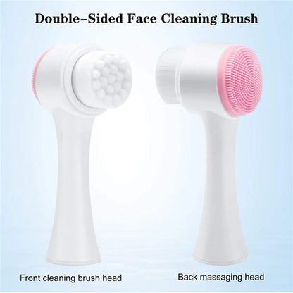 Brosse de nettoyage du visage en silicone double 3D Massage manuel Brosse faciale Exfoliante à poils doux Brosse de lavage du visage double face