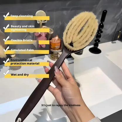 Brosse de bain à poils de noix de coco à poignée de 35 cm de long pour le bain, le nettoyage, le massage, le frottement, le brossage du dos