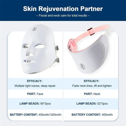7 Colors Led Facial Mask With Neck Red Light Therapy Mask For Skin Tightening Lifting Anti-aging Bio-Light Beauty Whitening Home