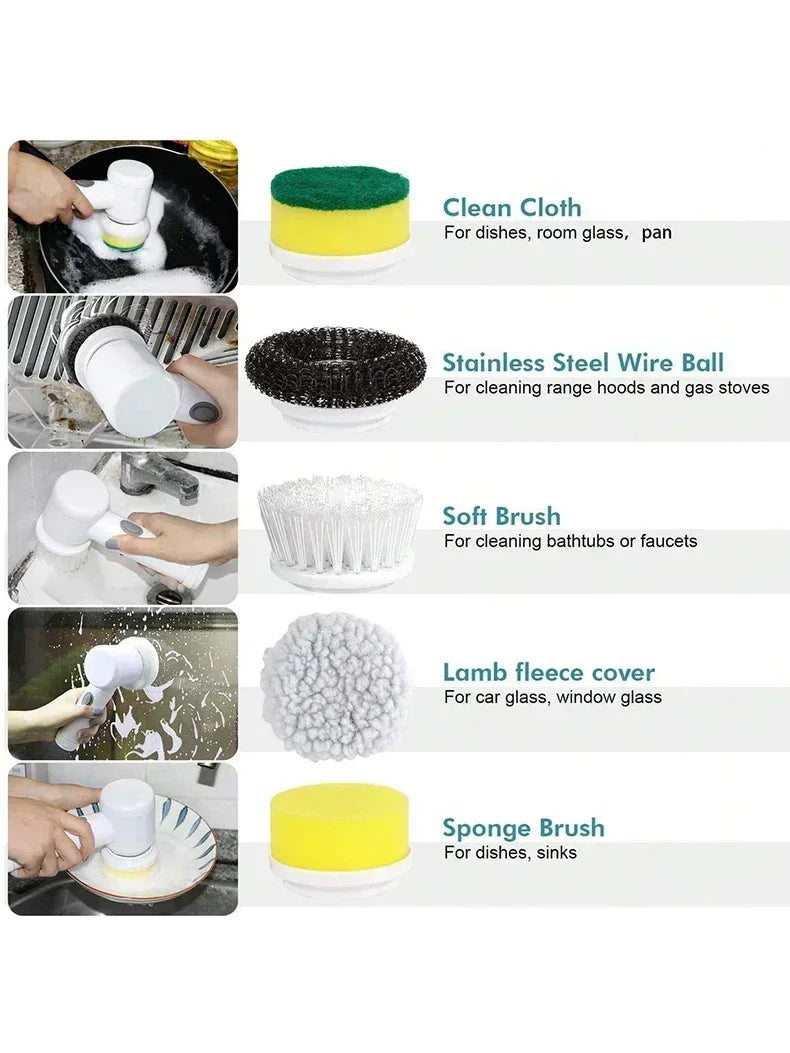 Nouveau récureur à rotation sans fil Têtes de brosse rechargeables électriques 5 en 1 pour salle de bain Carrelage de cuisine coulis Douche Voiture Nettoyage en profondeur