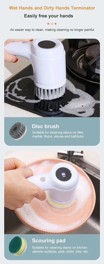 Brosse de nettoyage électrique Laveur électrique Brosse de nettoyage sans fil pour salle de bain Laveur électrique avec 5 têtes de brosse remplaçables