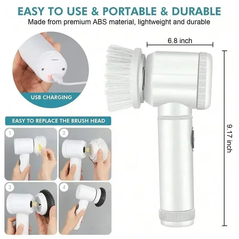 Nouveau récureur à rotation sans fil Têtes de brosse rechargeables électriques 5 en 1 pour salle de bain Carrelage de cuisine coulis Douche Voiture Nettoyage en profondeur