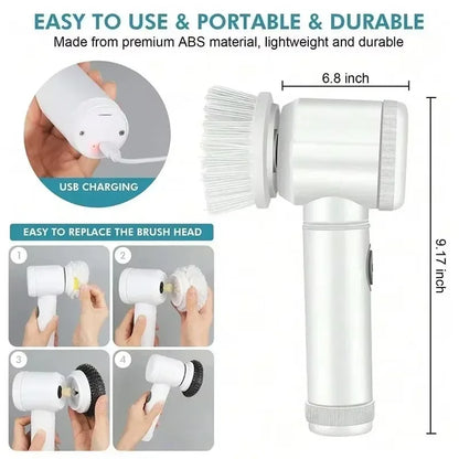 Nouveau récureur à rotation sans fil Têtes de brosse rechargeables électriques 5 en 1 pour salle de bain Carrelage de cuisine coulis Douche Voiture Nettoyage en profondeur