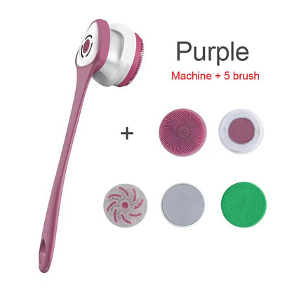 Brosse de bain électrique Nettoyage de douche Brosse de massage du corps Brosse de spa à rotation multifonctionnelle Étanche Long Handle Back Rubbing