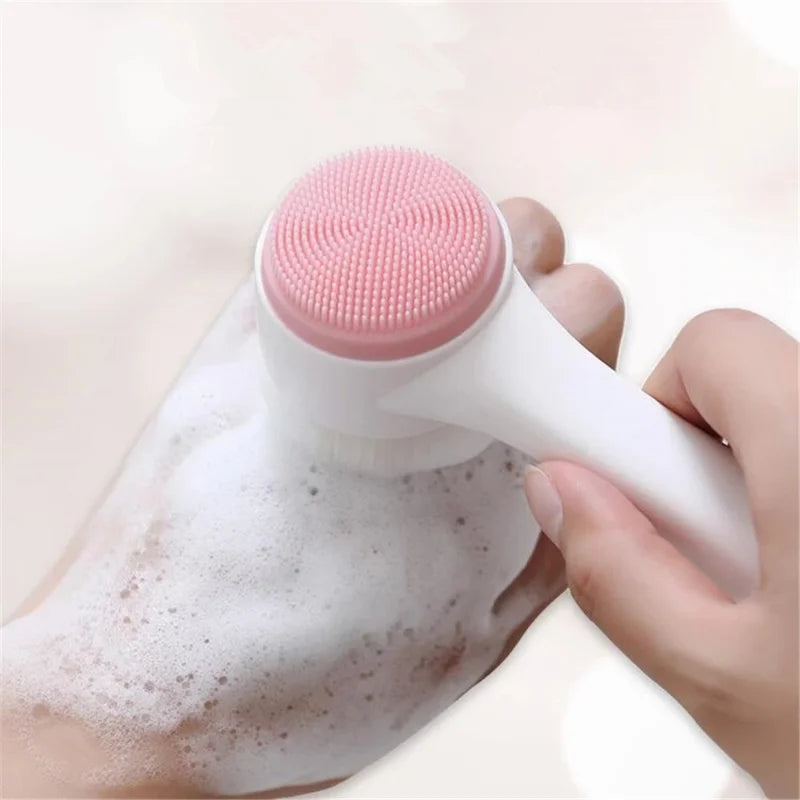Brosse de nettoyage du visage en silicone double 3D Massage manuel Brosse faciale Exfoliante à poils doux Brosse de lavage du visage double face