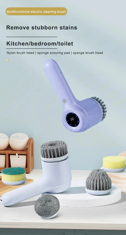 Brosse de nettoyage électrique Laveur électrique Brosse de nettoyage sans fil pour salle de bain Laveur électrique avec 5 têtes de brosse remplaçables