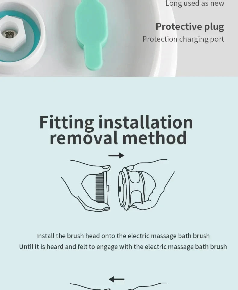 Brosse de bain électrique 5 en 1 IPX7 Épurateur corporel à longue poignée imperméable 3 vitesses Brosse de massage de nettoyage de douche rechargeable à 3 vitesses