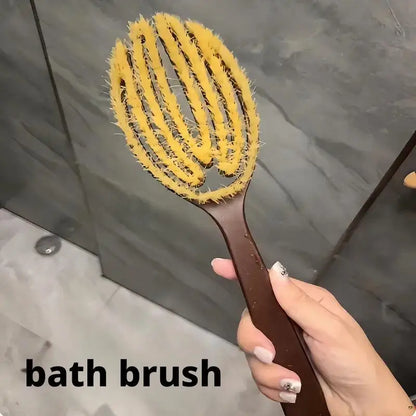 Brosse de bain à poils de noix de coco à poignée de 35 cm de long pour le bain, le nettoyage, le massage, le frottement, le brossage du dos