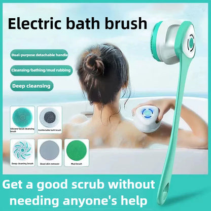 Brosse de bain électrique 5 en 1 IPX7 Épurateur corporel à longue poignée imperméable 3 vitesses Brosse de massage de nettoyage de douche rechargeable à 3 vitesses